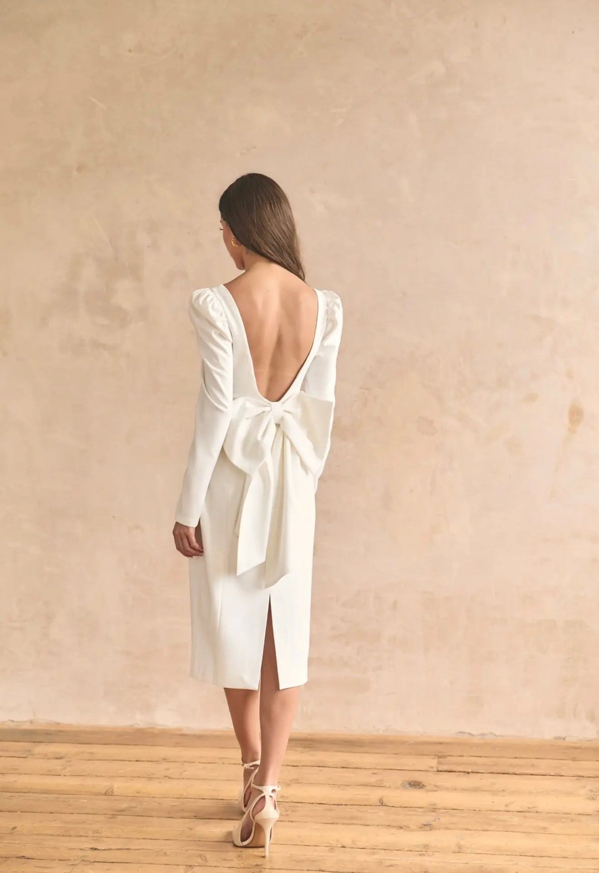 BOW MIDI DRESS WHITE A-LINE
