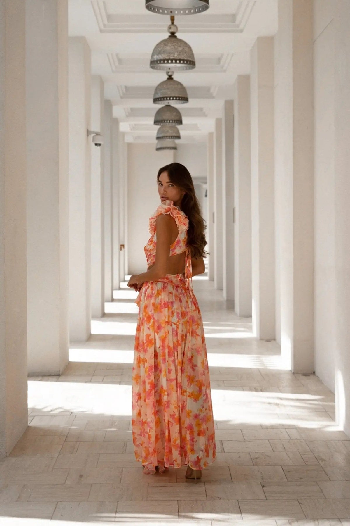 CASSINI MAXI DRESS ORANGE FUCHSIA FLORAL
